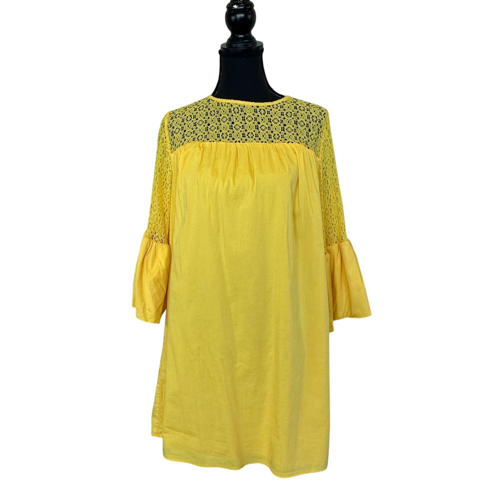 Draper James Yellow Shift Dress SIZE 14 Lace Romantic Babydoll Designer $146 - Picture 7 of 10